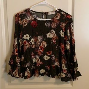 Forest green and floral top